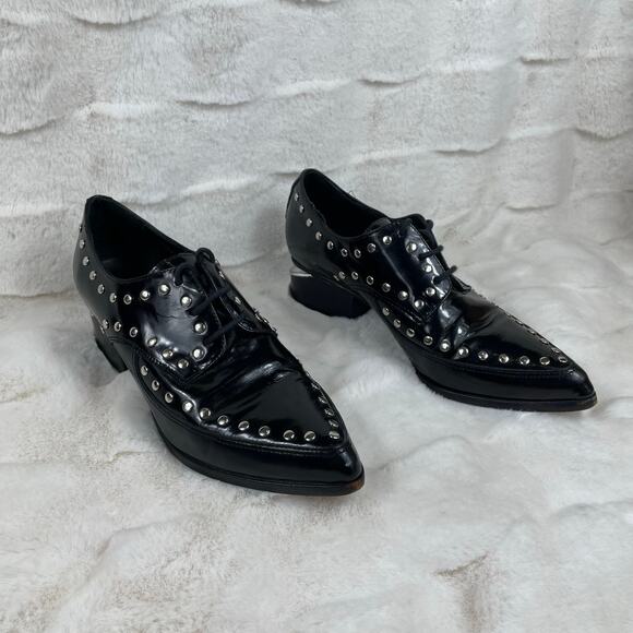 🔥VTG Blaque Made In Argentina Leather Gothic Studded Lace Up Point Toe Oxfords - Picture 1 of 16